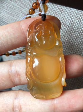 104天然玉髓玛瑙吊坠站佛 佛公气衣链