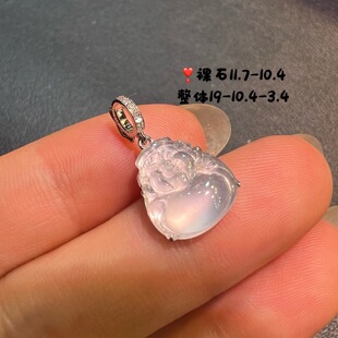 18K金钻镶嵌冰种起光白冰翡翠佛公万能扣吊坠时尚百搭A货