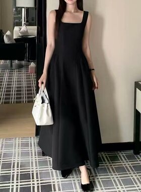 现货6.26+「跑单限购.不褪不换」方领吊带连衣裙显瘦长裙66635