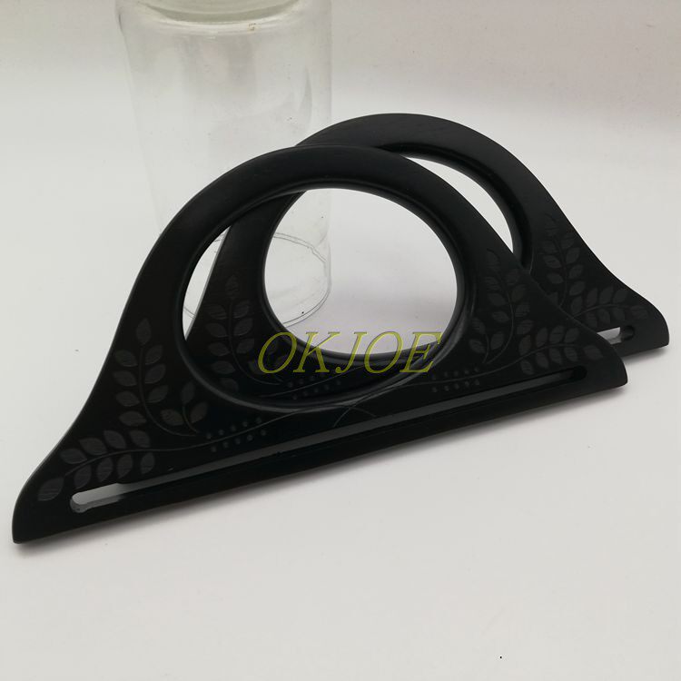 25cm纯黑色雕花实木木提手无拼接衣架形木手挽复古包木挽手木把手