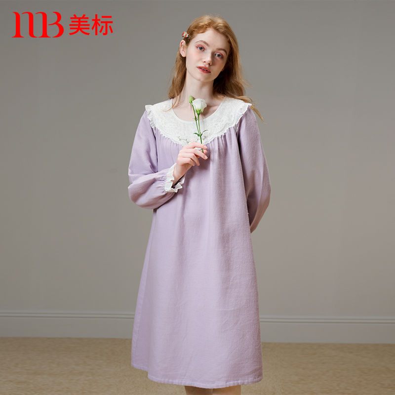 美标长袖纯棉睡裙家居服冬宫廷