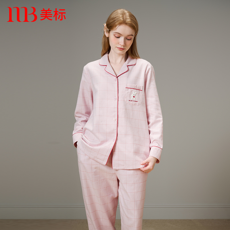 美标女士全棉新品长袖套装睡衣