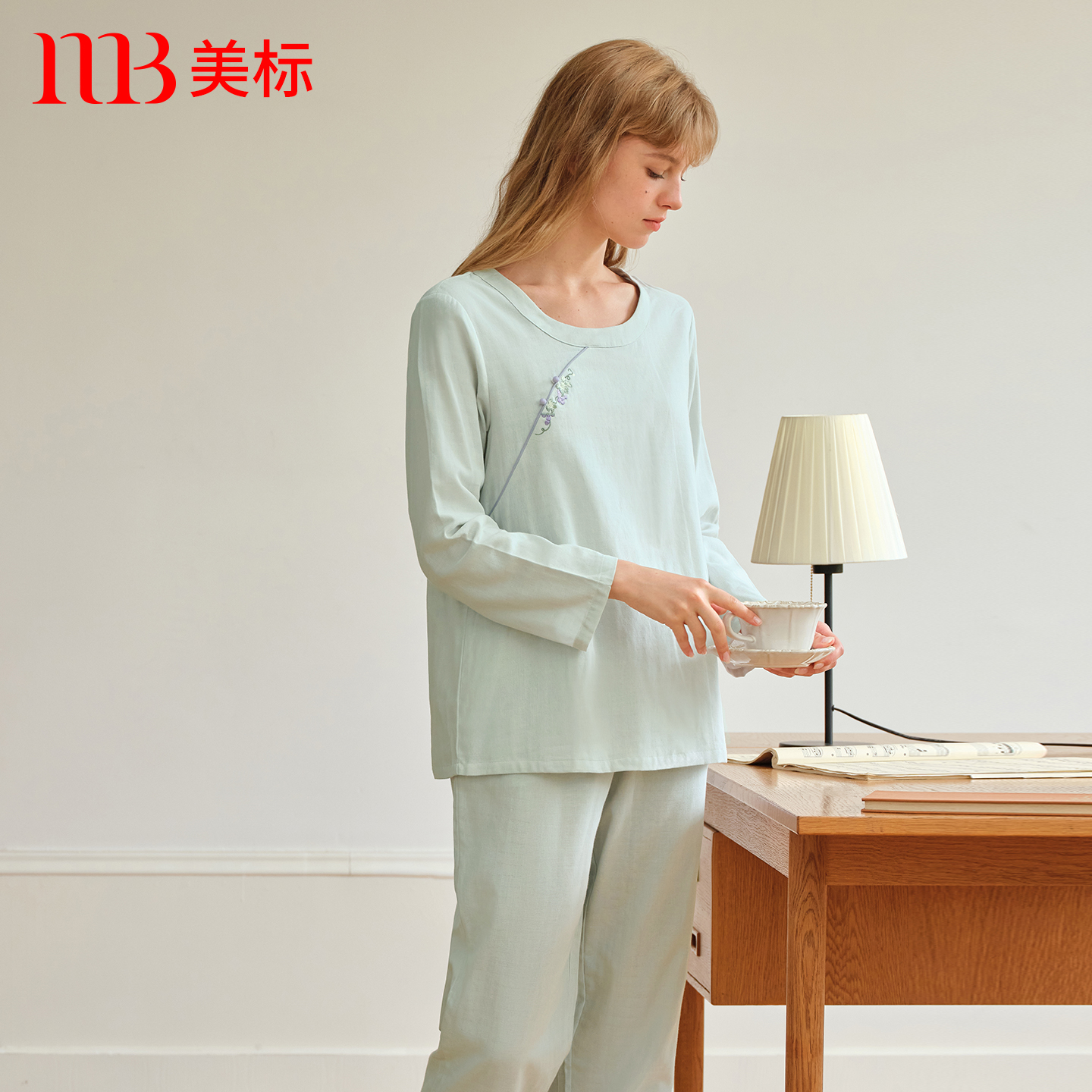 美标女士纯棉双层棉纱长袖睡衣