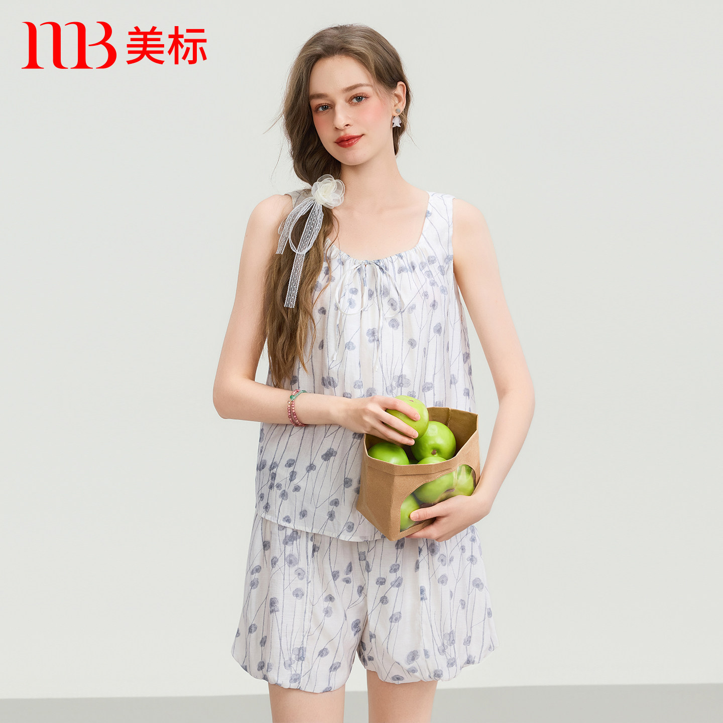 美标新款背心短裤套装里料纯棉无袖全棉睡衣女夏甜美可外穿家居服