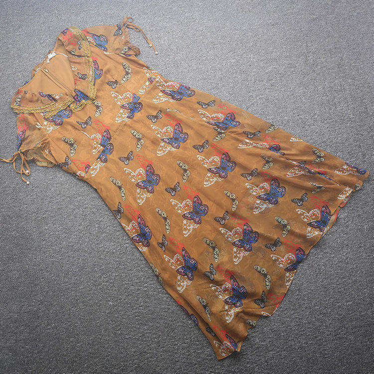 [芊]兰米特卖夏正品蝴蝶图案气质百搭宽松大码连衣裙18232191605