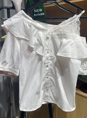 [五]兰米特卖夏正品夏轻薄棉斜领露肩短袖衬衫2ZE2010810