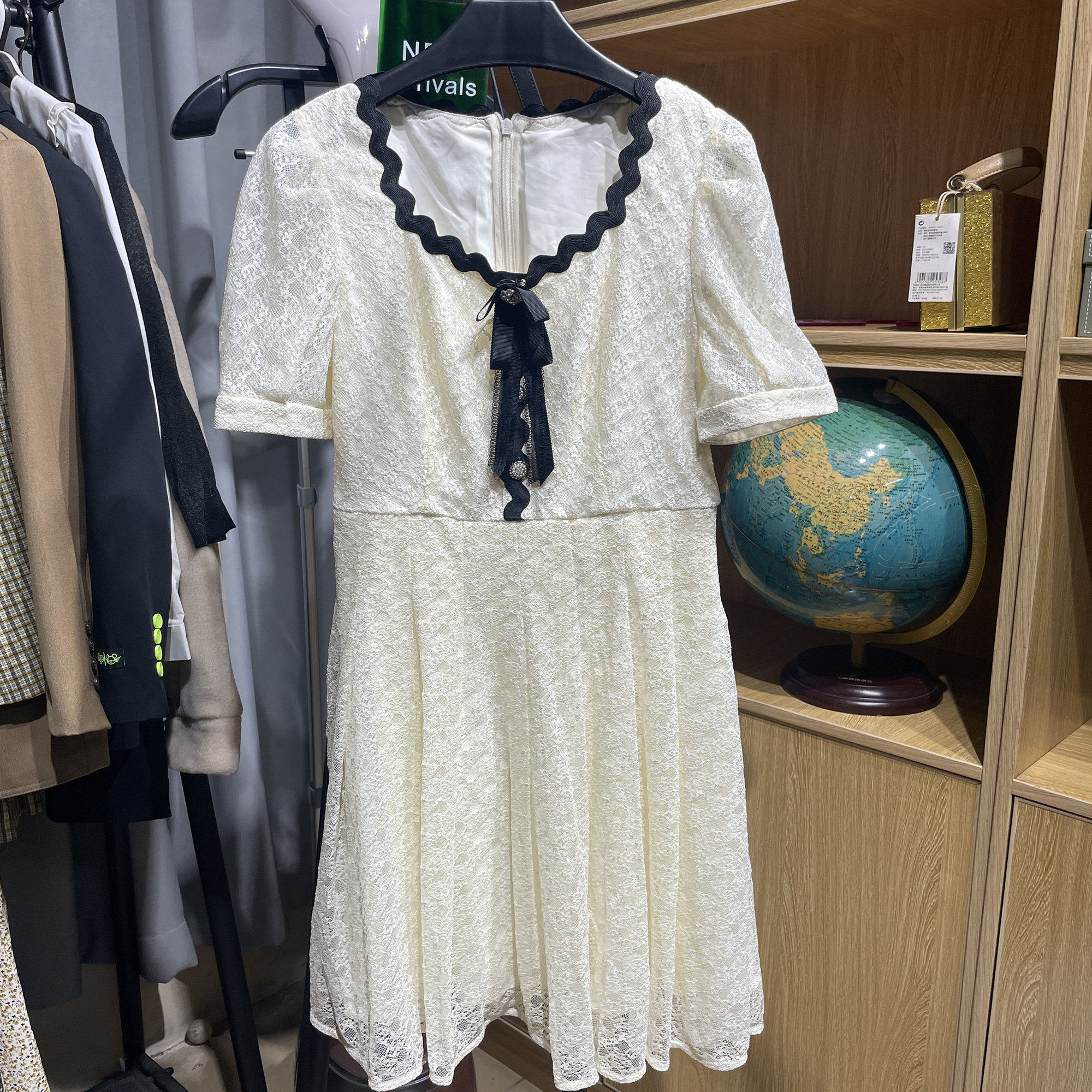 [五]兰米特卖女夏装网布连衣裙女高腰法式蝴蝶结裙子泡泡袖