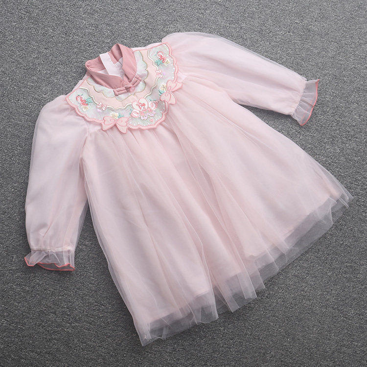 [迪]兰米特卖春秋新款童装女童宝宝连衣裙汉服长袖宽松绣花蓬蓬裙
