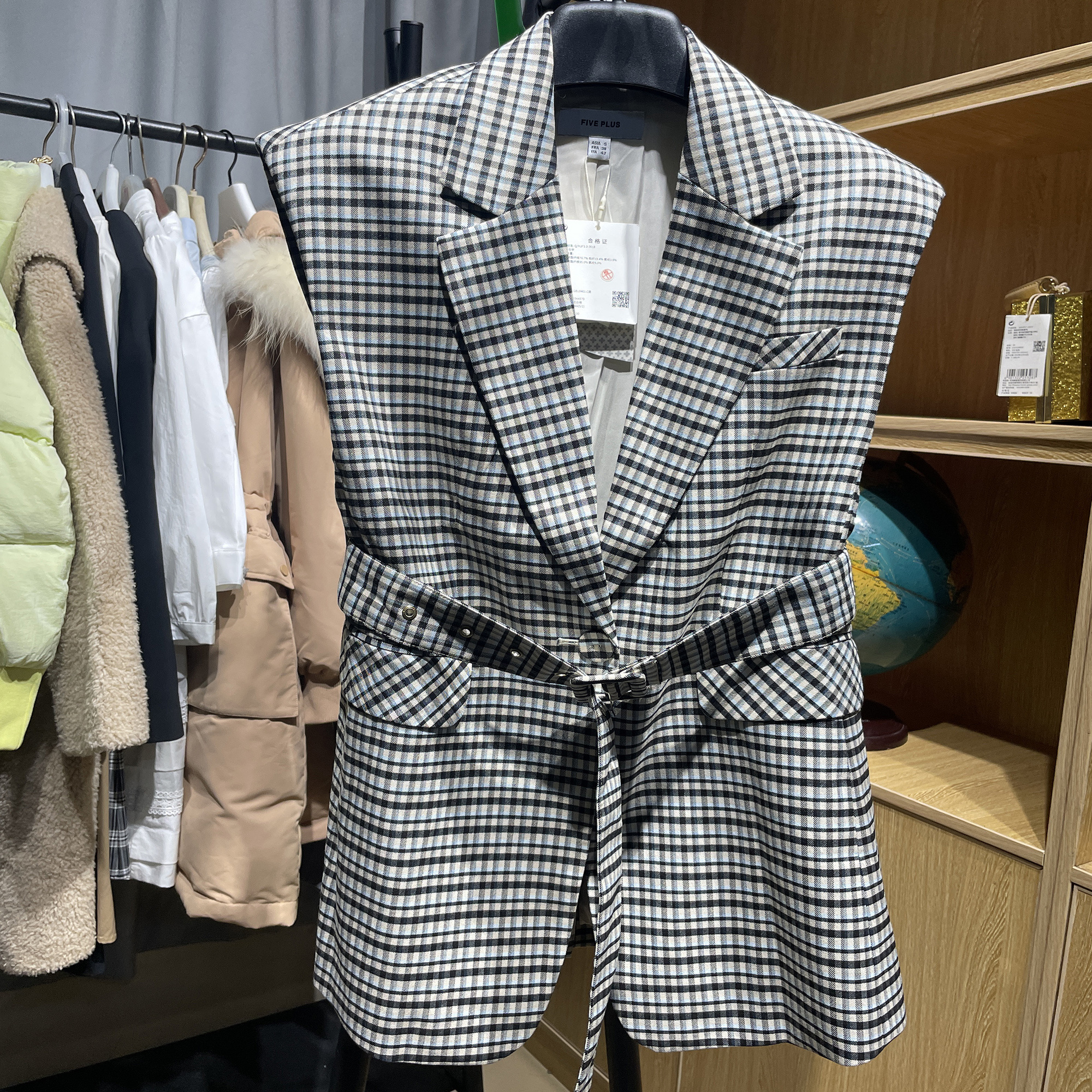 [五]兰米特卖春秋新款女装马甲西装外套格纹优雅通勤百搭收腰显瘦