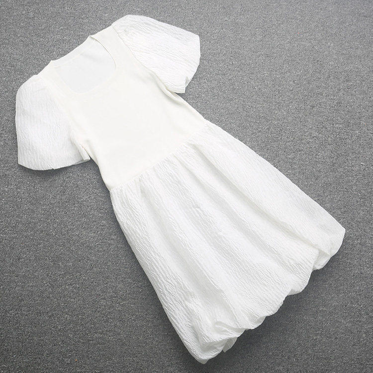 [五]兰米特卖法式方领泡泡袖连衣裙子女小个子夏季公主裙收腰显瘦