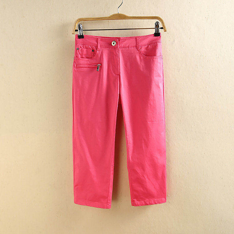 [杰]兰米特卖夏款正品大牌时尚纯色糖果简约百搭直筒中裤女棉长裤