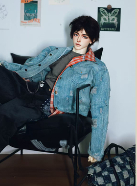 十字殿堂BJD原宿破洞牛仔夹克不对成拼接假两件68壮叔ID75