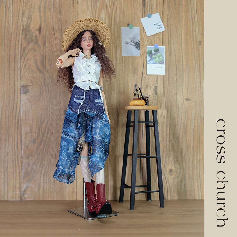 CrossChurch|BJD娃衣异域吉普赛荷叶边背心牛仔不规则雪纺裙62cm