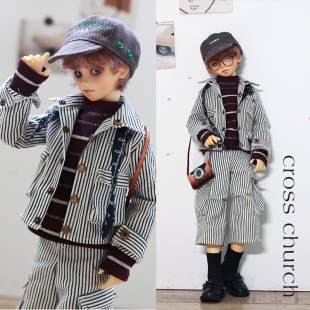 CrossChurch2025春娃衣4分复古休闲条纹衬衫口袋工装裤大四尺寸有