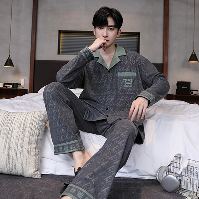 德绒睡衣男款深秋厚长袖薄绒