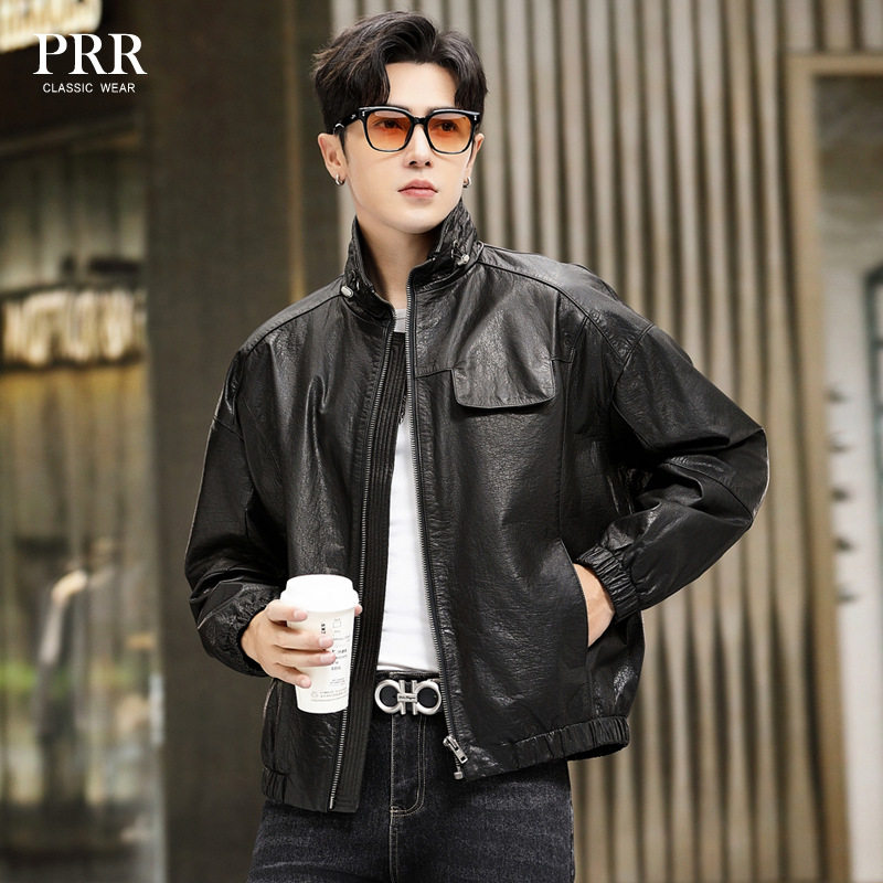 真皮皮衣男头层牛皮夹克短款宽松蝙蝠袖秋冬潮流机车服加羽绒