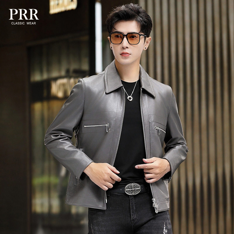 秋冬新款海宁真皮皮衣男士头层绵羊皮机车服潮流短款薄皮夹克