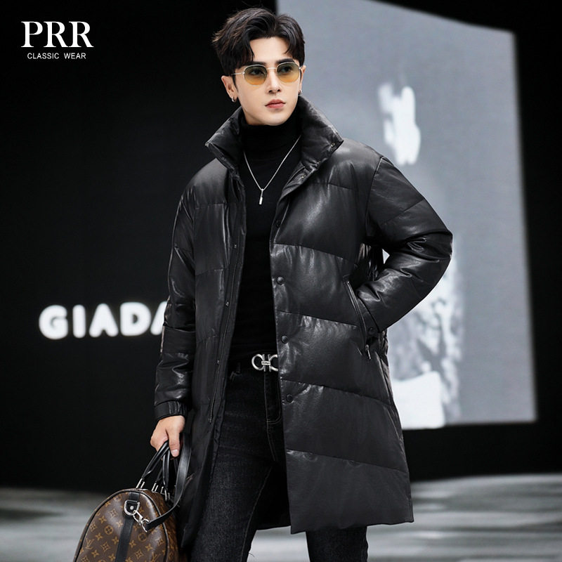 海宁真皮羽绒服男士皮衣中长款过膝绵羊皮夹克加厚白鹅绒冬季