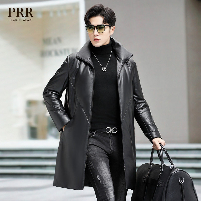 真皮羽绒服男士皮衣中长款过膝海宁绵羊皮大衣加绒加厚冬季外套