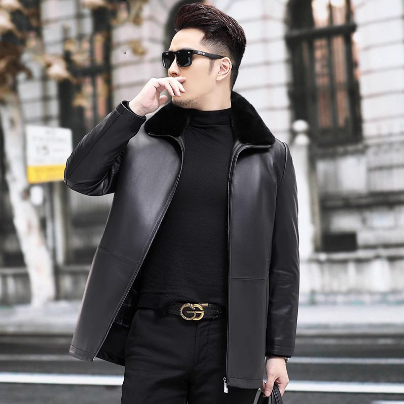 真皮羽绒服男鹅绒绵羊皮软皮中长款海宁真皮皮衣男皮风衣外套