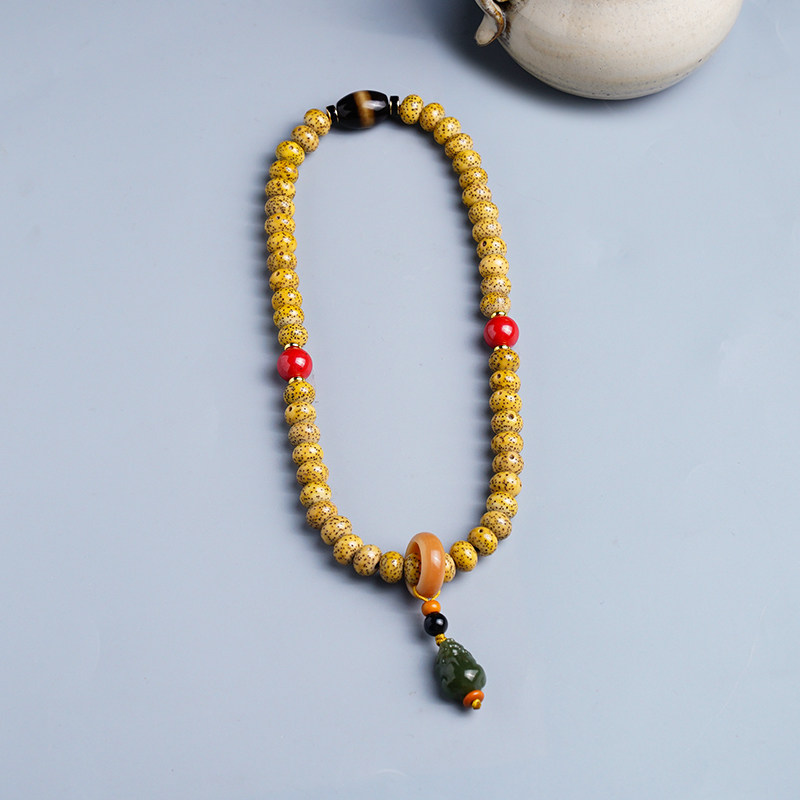 黄金陈籽星月菩提手串双圈文玩配饰跑环和田玉貔貅念佛珠男女手链