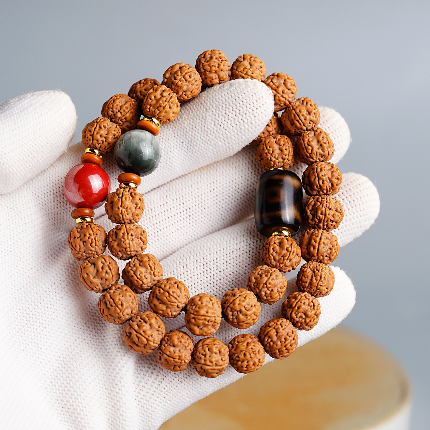 小金刚菩提子手串手链男女原籽五星龙纹佛珠配饰朱砂天珠正品文玩