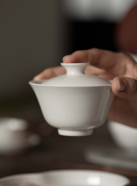 元无景德镇泡茶杯盖碗单个高档云开陶瓷盖碗二才纯手工草木灰茶具