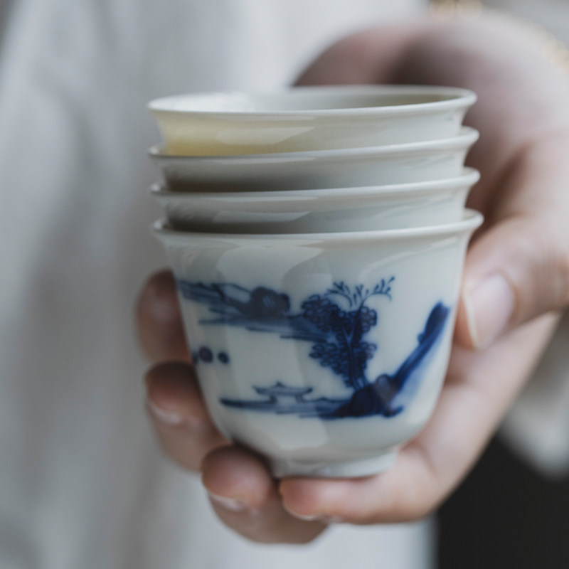 元无茶杯主人杯青花品杯中式家用单个好看景德镇陶瓷喝茶品茗杯子