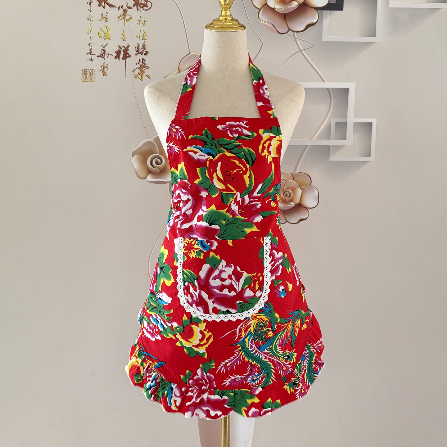 纯棉透气挂脖围裙防水防油