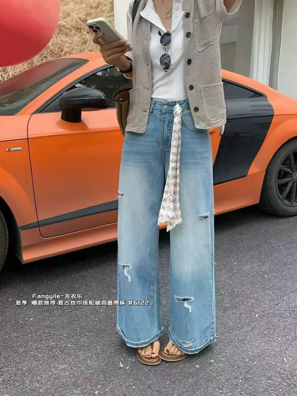 现货破洞牛仔裤女2026水洗磨牛仔裤