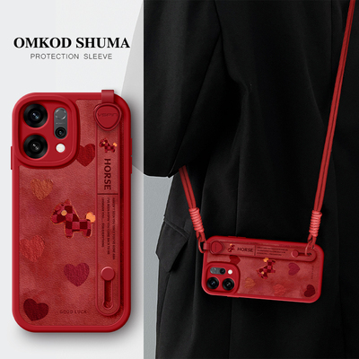 佳朗适用于OPPOReno14手机壳新款Reno13腕带12支架pro斜挎reno可背11挂绳10女Find防摔x9保护套马年爱心小马