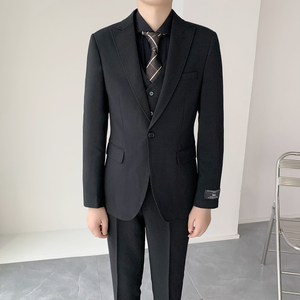 绅士挺括顺滑面料男士珠边单扣黑色西服 纯色西装套装XZ825/P310图片