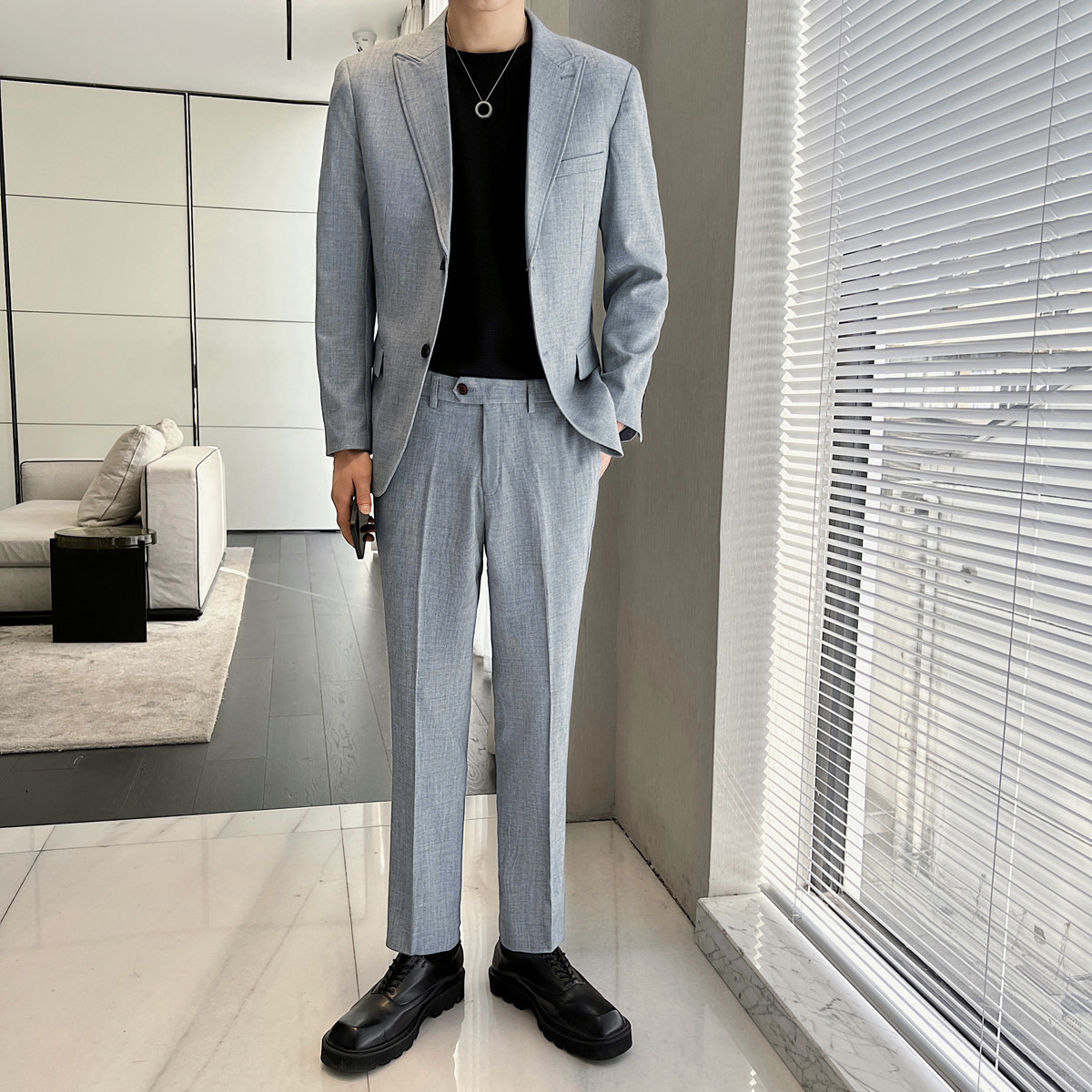 清爽简洁弹力面料修身百搭 两扣西服套装 工作服  LJT143/P230图片