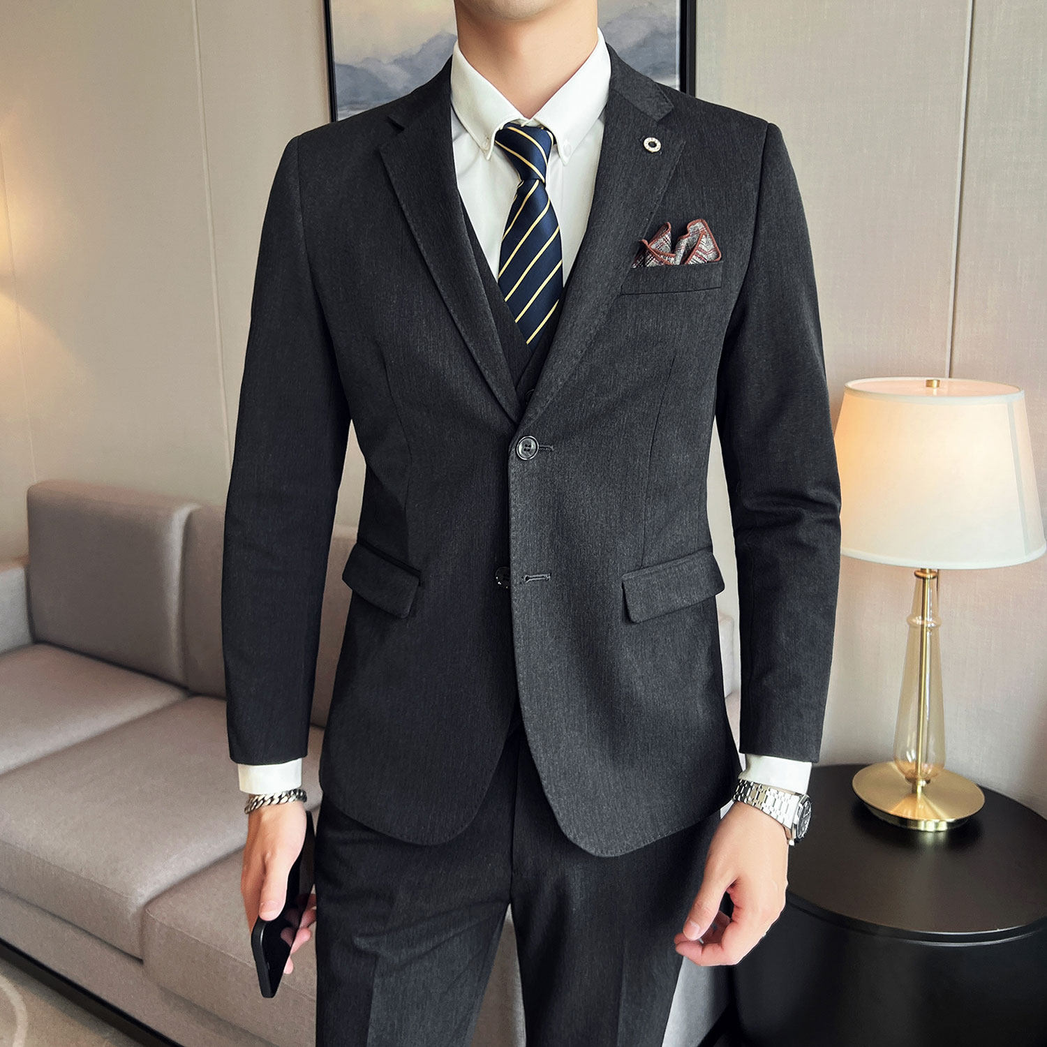 英伦时尚修身弹力面料男士西装套装职业西服套装SJT006/P270,男装西服套装,电商A428