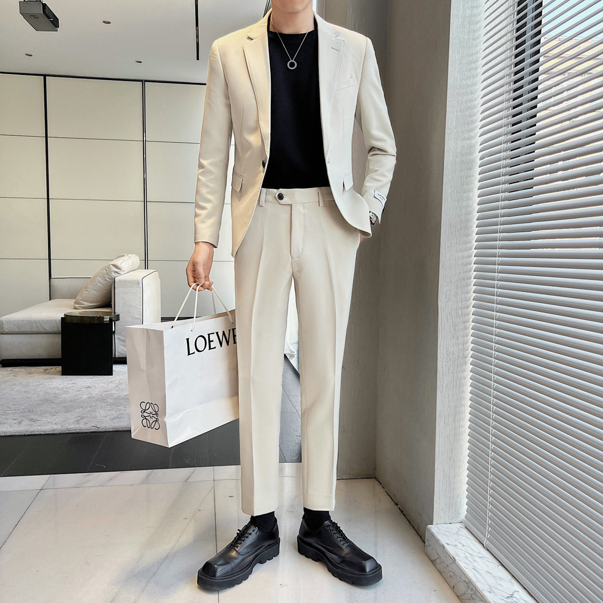 男士百搭多色时尚干净单扣修身西装二件套西服LJT605/P230,男装西服套装,电商A428