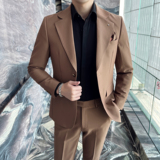 男士双扣西服套装两色弹力面料西服新郎西服套装2320/P240，男装西服套装，电商A428