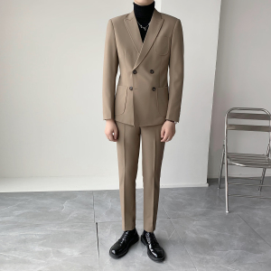 双排扣两件套 弹力面料西服套装型男气质 修身西服 XZ013/P230图片