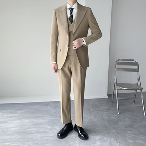 绅士挺括顺滑修身男士双扣西服 经典卡其西装套装 XZ819/P310图片