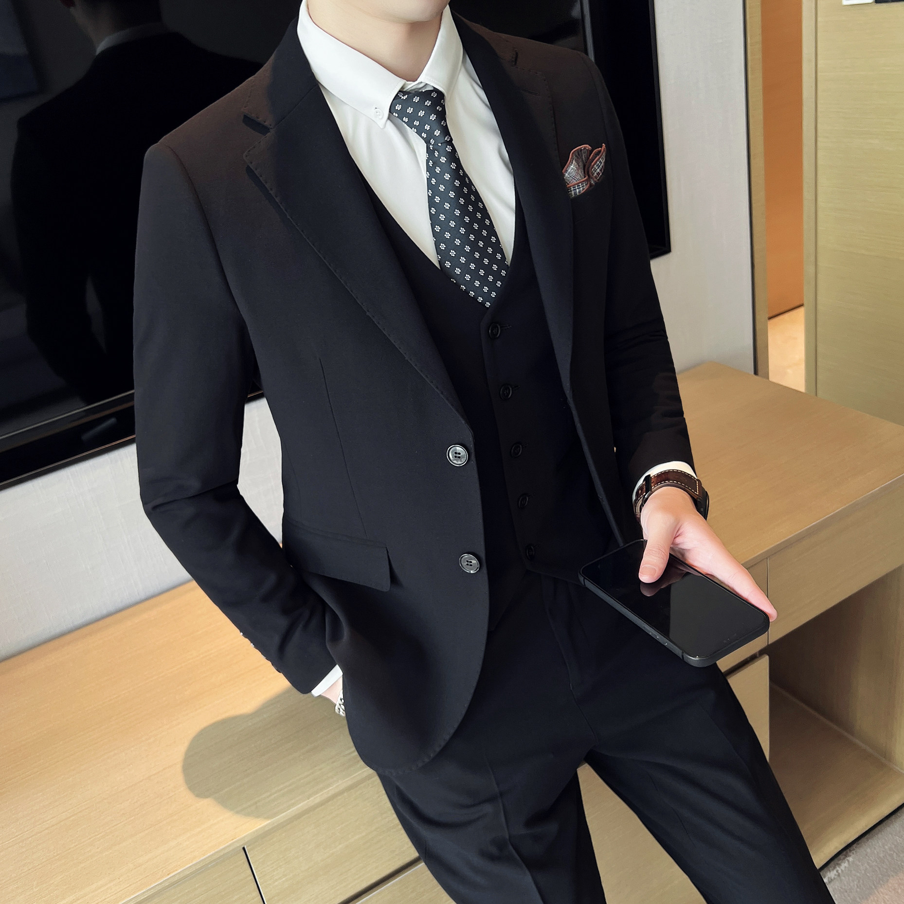 男士双扣西服套装羊毛弹力面料西服新郎西服SJT032/P360,男装西服套装,电商A428