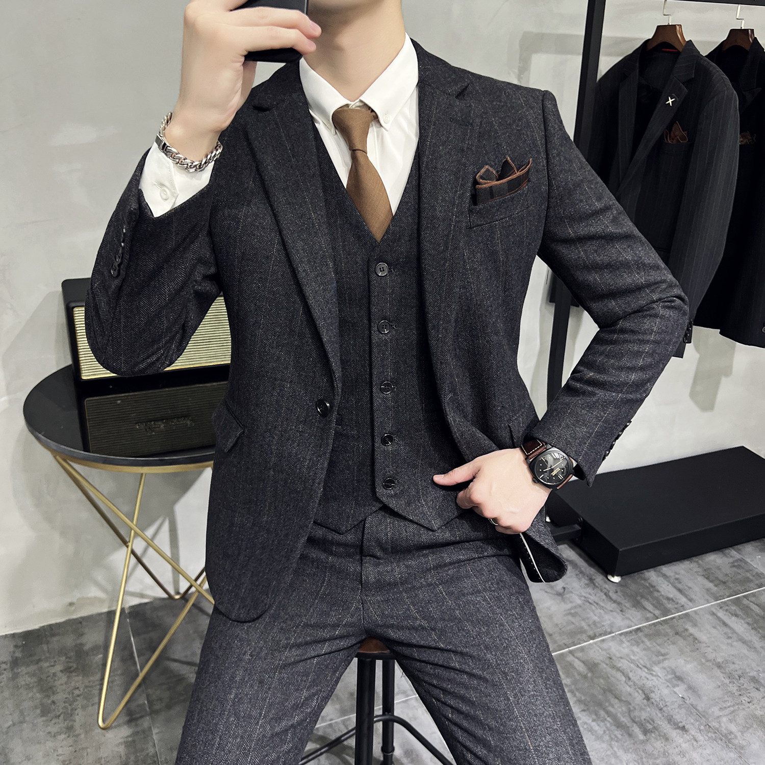 秋冬加厚御寒西装套装柔软羊毛呢料两扣西服套装SJT316/P330,男装西服套装,电商A428