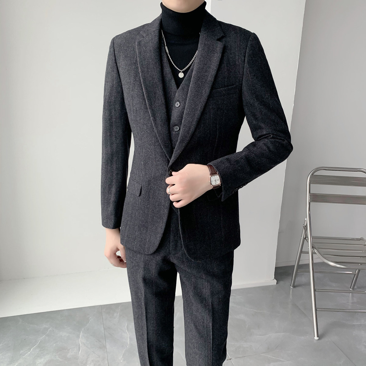 加厚御寒西装套装柔软羊毛格子呢料两扣西服套装XZ316/P330,男装西服套装,电商A428