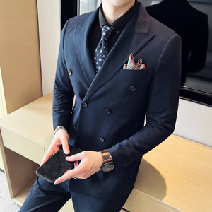 男士双排扣西服套装 羊毛弹力面料  新郎西服套装 SJT033/P360图片