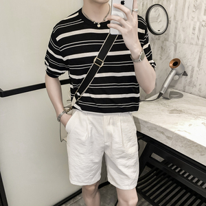 2025新款 男生夏日 凉爽条纹短袖tee  T恤  T002/P60图片