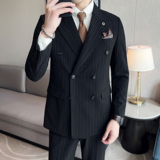 男士双排扣西服套装弹力竖条纹面料西服主持人套装SJT005/P310，男装西服套装，电商A428