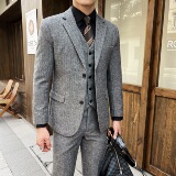 秋冬御寒修身西装男士羊毛人字斜修身双扣西服套装SJT166/P310，男装西服套装，电商A428