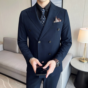 男士双排扣西服套装 羊毛弹力面料  新郎西服套装 SJT033/P360图片