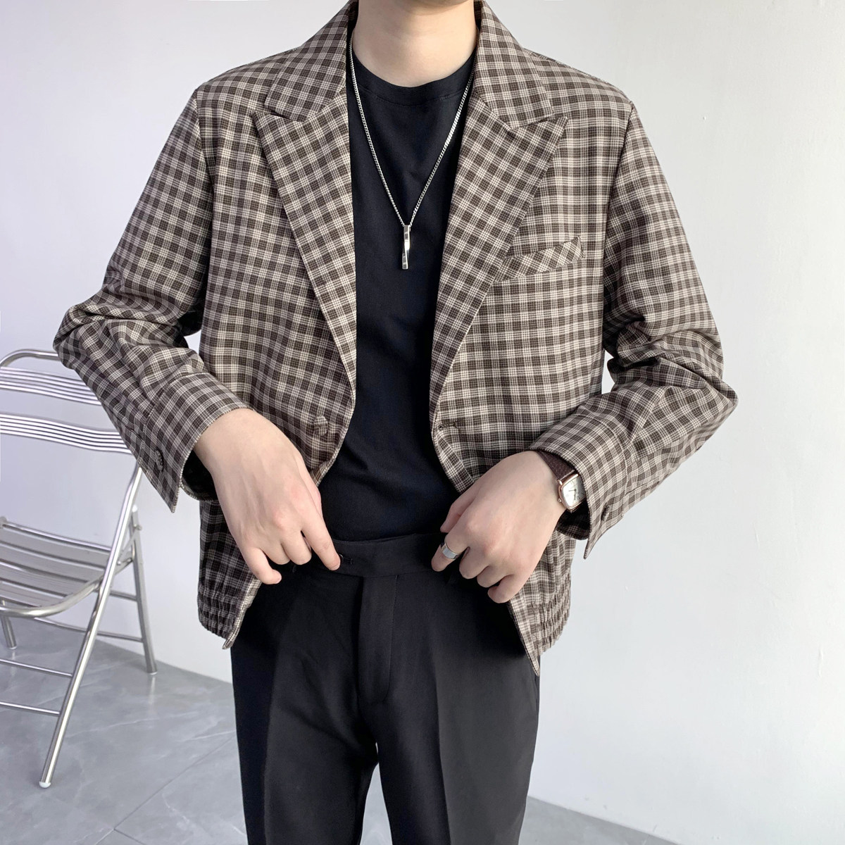 街头时尚男士复古格子设计感休闲夹克XZ845/P145,男装夹克,电商A428
