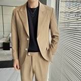 绅士挺括顺滑修身男士双扣西服经典卡其西装套装LJT819/P240，男装西服套装，电商A428
