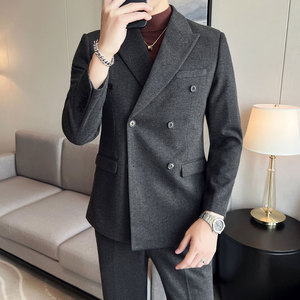 加厚秋冬款男士修身双排扣西服套装  新郎伴郎套装LJT910/P255图片