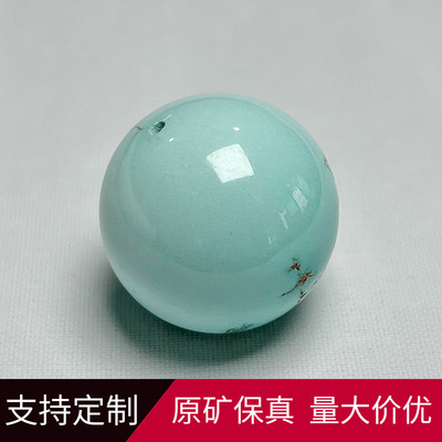 天然湖北绿松石圆珠原矿十堰金刚文玩配饰手串顶腰珠高瓷配珠单珠